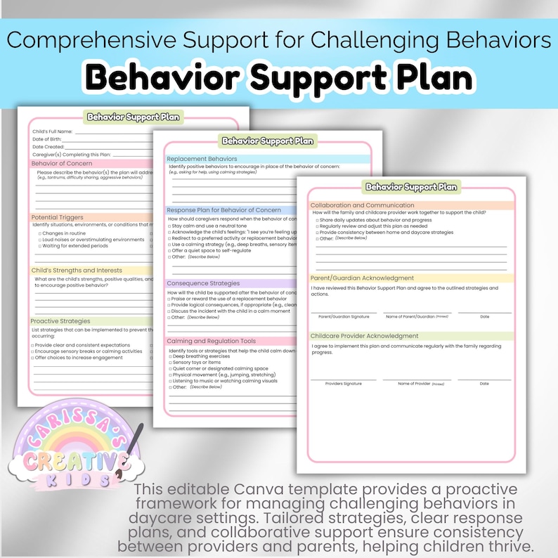 Daycare Forms Behavior Support Plan | Classroom Behavior Management ...