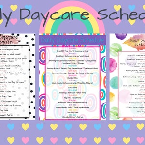 Daily Daycare Schedules | PDF Printable as well as PDF fill and print | 3 Designs for your Daycare, Home Daycare or childcare center
