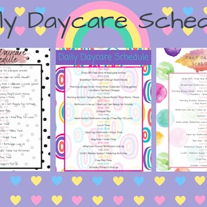 Daily Daycare Schedules | PDF Printable as well as PDF fill and print | 3 Designs for your Daycare, Home Daycare or childcare center