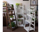 4-Tier Wooden Ladder Shelf - Foldable Bookcase Storage Rack - Bookshelf Plant Stand Display Shelf