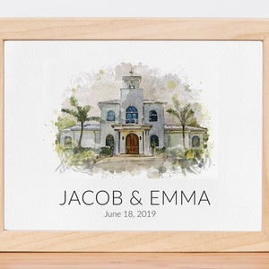 Wedding Venue Print, Wedding Gift, 1st Wedding Anniversary Present, Venue Sketch, Painting from Photo, Personalised Drawing, Couple Gift