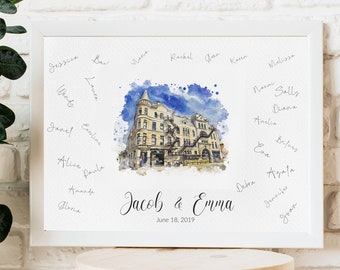 Wedding Guest Book Alternative,, - alternative guestbook ideas wedding venue art, wedding venue illustration digital painting watercolor art