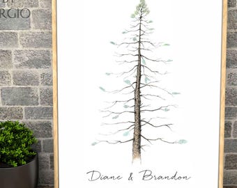 Wedding GUEST BOOK Alternative. Wedding Guest Book - Signature Tree, PINE tree Custom wedding guestbook rustic Wedding Book, 150 Guests