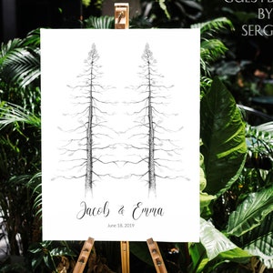 Libro degli ospiti per matrimonio alternativo Double Pine Two Pines Libro degli ospiti rustico Unico albero della firma per matrimonio nero bianco Idea unica per libro degli ospiti