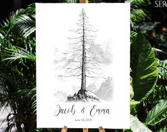 Mountain Guest Book, Wedding Guest Book Alternative, Signature Tree, PINE TREE, Custom wedding guestbook, Adventure book Birthday guest book