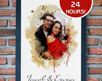 Custom Portrait from Photo, Custom Family Portrait, Digital Watercolor Illustration for Family Family Portrait, Wedding Gift Engagement Gift