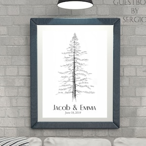 Libro degli ospiti di matrimonio alternativo, albero delle firme, albero di pino, libro degli ospiti di matrimonio personalizzato, libro degli ospiti rustico personalizzato, idee per il libro degli ospiti di matrimonio