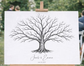 Wedding Fingerprint Tree, Custom Guest Book, Alternative Guestbook, 50th anniversary, 75th birthday guest book ideas, Family Reunion