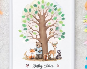 Baby Shower Guest Book Alternative - INSTANT DOWNLOAD - Woodland Fingerprint Guestbook Alternative - Guest Sign In Baby Shower - Guest Book