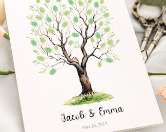 Personalized Wedding Guest Book Alternative, Fingerprint Guestbook, Custom Wedding Thumbprint Tree, 80th birthday gift, wedding guestbook