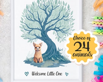 EDITABLE Baby Shower Guest Book Sign Woodland Baby Shower Guest Book Tree Alternative Woodland Sign a Leaf Guestbook, Llama Wishes for baby