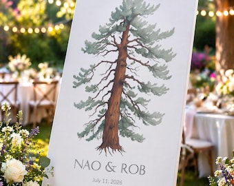 Signature Tree Watercolor Pine Tree Alternative Wedding Guest Book, Custom wedding guestbook rustic wedding Book, Digital Download and PRINT