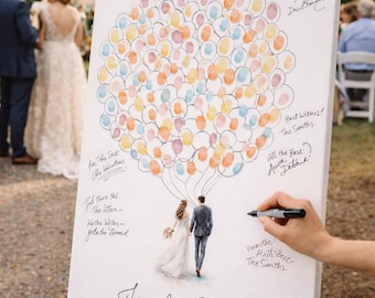 Personalized Wedding Guest Book Alternative, Fingerprint Guestbook, Bride and Groom Balloon Design, Thumbprint Guestbook