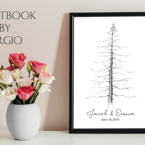 LIBRO DEGLI OSPITI Alternativa al matrimonio, Segno di benvenuto del matrimonio, Libro degli ospiti personalizzato, Albero della firma, albero di pino, Libro degli ospiti Matrimonio, regalo per il 6° anniversario