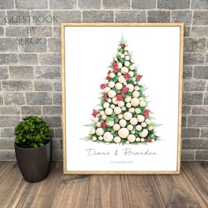 Idee per il libro degli ospiti per matrimoni invernali: libro degli ospiti creativo con albero di pino innevato, regalo di nozze memorabile, idee per il libro degli ospiti rustico per matrimoni, 75 ospiti