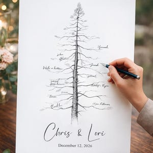 GUEST BOOK Alternative Wedding. Signature  pine tree Custom guestbook rustic PRINT 150 Guests