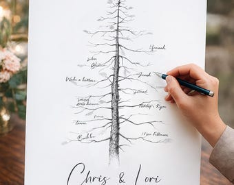 GUEST BOOK Alternative Wedding. Signature  pine tree Custom guestbook rustic PRINT 150 Guests