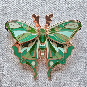 LTD Edition Interactive Green Tea Moth ~ Enamel Pin ~ Adjustable Wings ~ Enchanted Teatime Collection