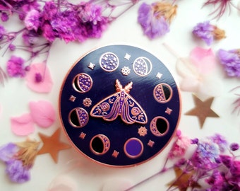 Spinning Moth Luna Phase Enamel Pin - Cosmic Witch Collection