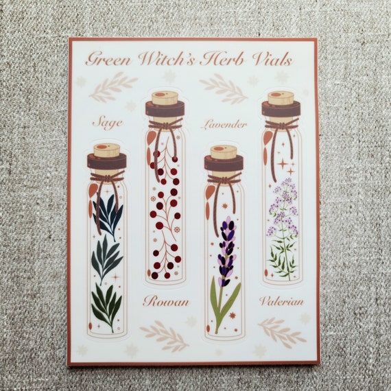 Green Witch’s Herb Vials - Sticker Sheet - Wisteria Woods The Green Witch Collection