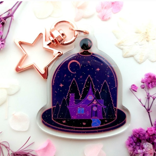 Double Sided Crescent Cottage Keychain. Witch’s Cottage. Cosmic Witch Collection