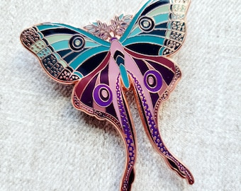 Gilded Hazel Leaf Moth - Enamel Pin - Wisteria Woods The Green Witch Collection