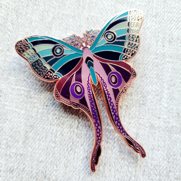 Gilded Hazel Leaf Moth - Enamel Pin - Wisteria Woods The Green Witch Collection