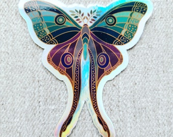 Gilded Hazel Leaf Moth - Holographic Sticker - Wisteria Woods The Green Witch Collection