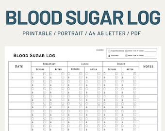 Unique and Simple Printable Portrait Blood Sugar Tracker |  Blood Sugar Log | Blood Glucose Log | Diabetes Log