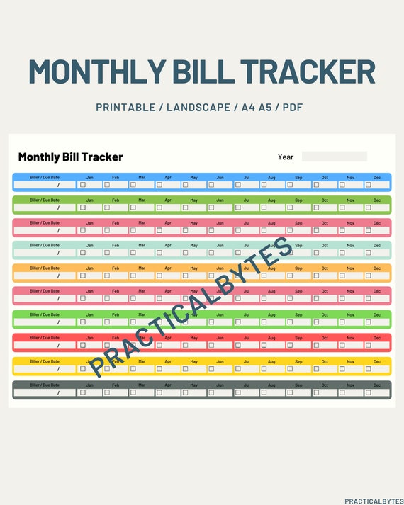 Printable Landscape Monthly Bill Tracker Bill Pay Checklist - Etsy