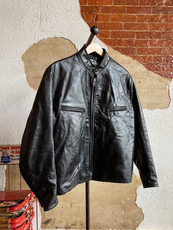 1960’s Black Leather Cafe Racer Motorcycle Jacket - Gem