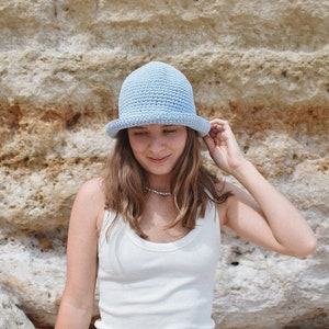 Crochet Bucket Hat Baby Blue