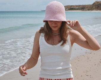 Crochet Bucket Hat Baby Pink