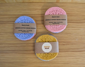 Recycelte Baumwolle häkeln Gesichtsrunden Scrubbies 'Cotton Candy' Dreier- oder Sechserpack umweltfreundlich