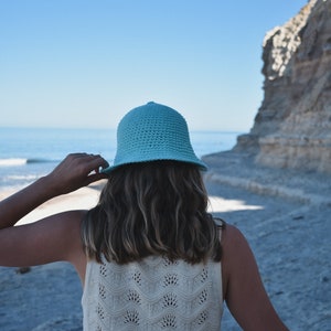 Crochet Bucket Hat Ocean Blue image 3