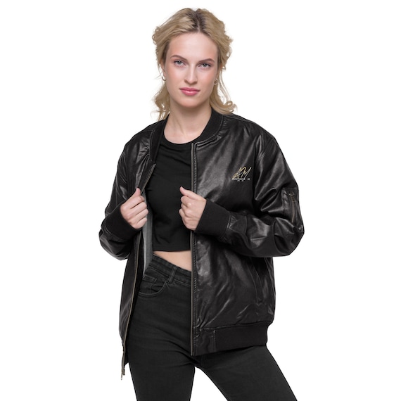 Angelique Moore Leather Bomber Jacket - PU Leather Coat - Classic Wear