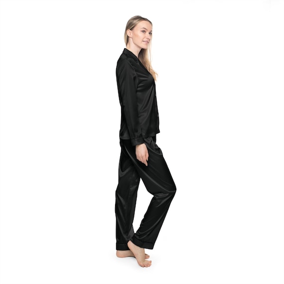 Black Satin Pajamas (AOP) / Dressy PJs / Drawstring Pants Suite Pajamas