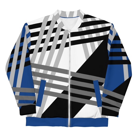 Blue Crossroads Bomber Jacket - Unisex Coat - Abstract Designer Jacket