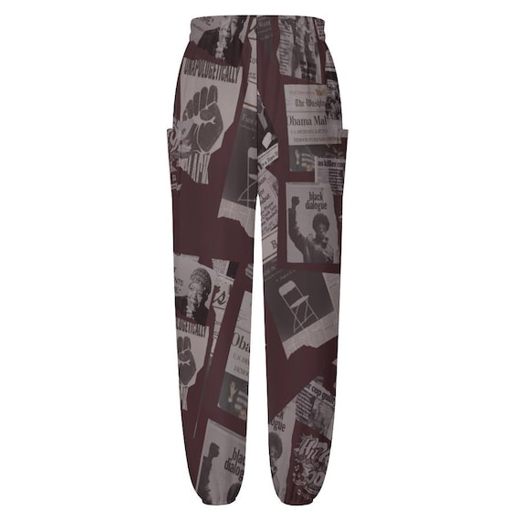 Vintage Newspaper Print Yoga Pants | High Waist Joggers | Retro Boho Sweatpants | Trendy Lounge Wear | Life is Art