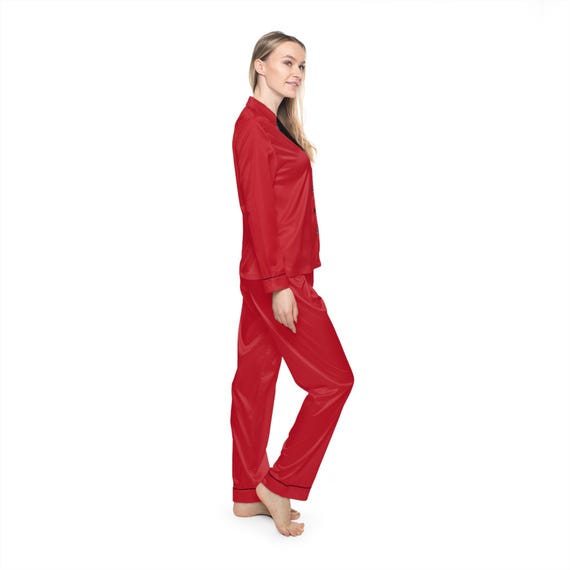 Red and Black Satin Pajamas (AOP) / Dressy PJs / Drawstring Pants Suite Pajamas