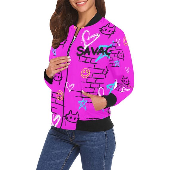 Savage Kitty Graffiti Bomber Jacket | Street Art Fashion Collection