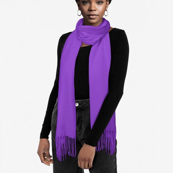 Vibrant Purple Tassel Scarf – Versatile Fringe Wrap for Multiple Styling Options