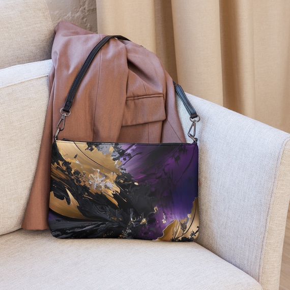 Life is Art Purple Feather Crossbody Purse / Fancy Purple Body Purse