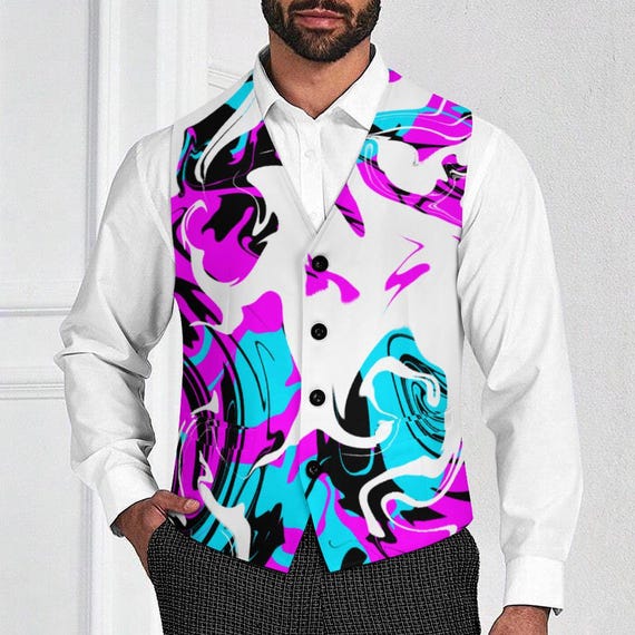 Skater Ghost Paint Pour Suit Vest | Men's Abstract Art Vest | Unique Formal Wear | Business Casual Waistcoat | Wedding Groomsmen Vest