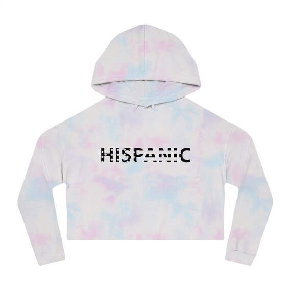 Women's Cropped Hooded Sweatshirt HISPANIC American BLK - Cultural Pride Tee - Hispanic Chick | My Culture is American Relaxed Crop Hoodie