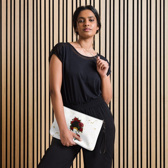Roses and Gold Crossbody Bag / Faux Leather Graphic Purse