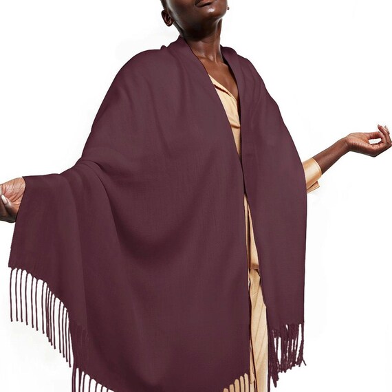 Rich Wine Burgundy Tassel Scarf – Luxurious Fringe Wrap for Multiple Styling Options