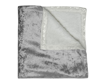 Silver Crushed Velvet Blanket / Large Metallic Throw / Warm Cozy Elegant Throw