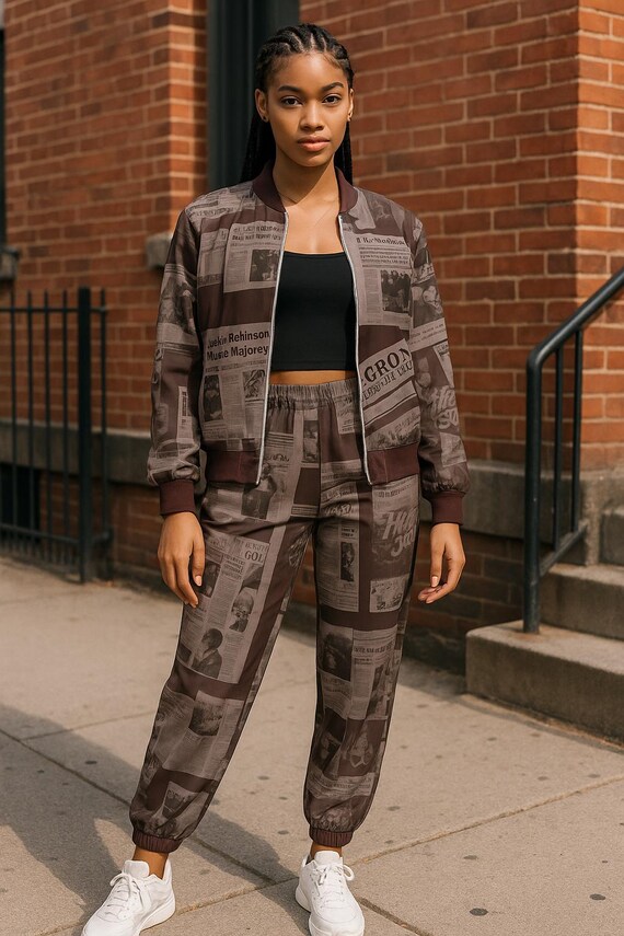 Vintage Newspaper Print Bomber Jacket – Historical Black Heritage Art Zip-Up