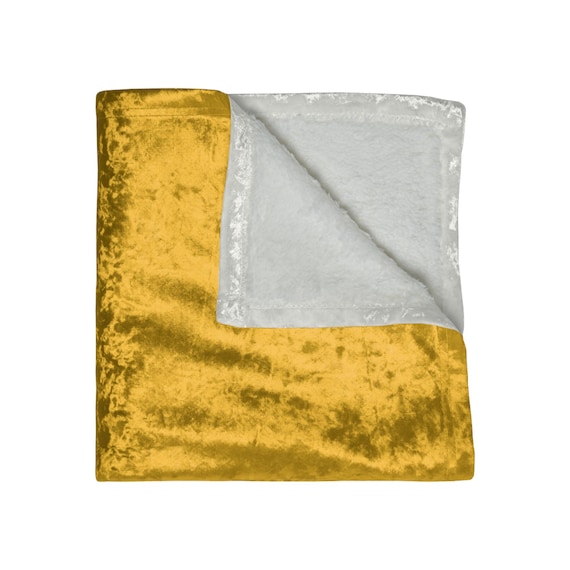 Gold Crushed Velvet Blanket / Large Golden Throw / Warm Cozy Elegant Throw